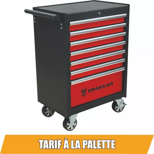 DRAKKAR 7 fiókos szerszámkocsi, piros/fekete, 680x460x1005 mm (09141)