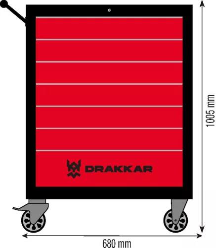DRAKKAR 7 fiókos szerszámkocsi, piros/fekete, 680x460x1005 mm (09141)