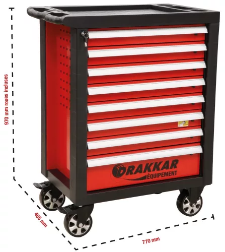 DRAKKAR 8 fiókos szerszámkocsi, ABS munkalappal, 770x465x970 mm (09203)