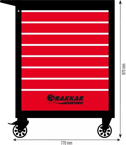 DRAKKAR 8 fiókos szerszámkocsi, ABS munkalappal, 770x465x970 mm (09203)