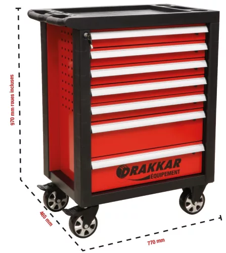 DRAKKAR 7 fiókos szerszámkocsi, ABS munkalappal, 770x460x970 mm (09217)