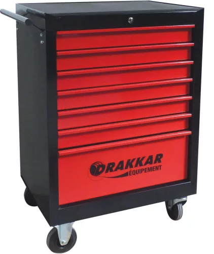 DRAKKAR 7 fiókos szerszámkocsi, piros/fekete, 680x460x1005 mm (09231)
