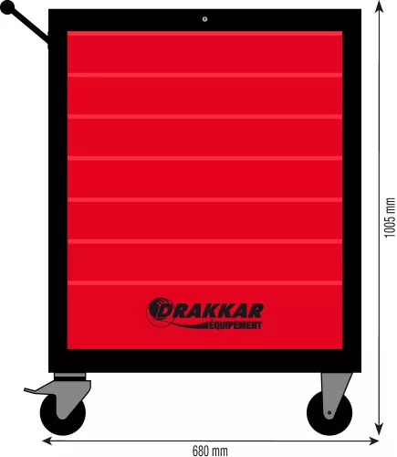 DRAKKAR 7 fiókos szerszámkocsi, piros/fekete, 680x460x1005 mm (09231)
