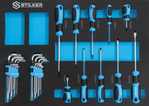 STILKER habmodulos csavarhúzó- és imbuszkulcskészlet, 28 db, 527 × 387 mm (09603)