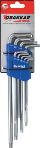DRAKKAR extra hosszú furatos Torx L-kulcskészlet, T10–T50, 9 db (10667)