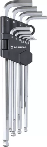DRAKKAR extra hosszú imbuszkulcskészlet, 1,5–10 mm, 10 db (10706)