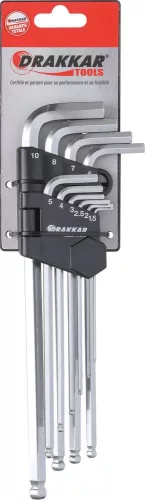 DRAKKAR extra hosszú imbuszkulcskészlet, 1,5–10 mm, 10 db (10707)