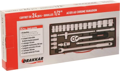 DRAKKAR dugókulcskészlet, 1/2 col, 24 db (10756)