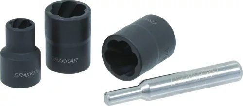 DRAKKAR sérültanyaleszedő spirálprofilú dugókulcskészlet, 1/2 col, 10–19 mm, 10 db (10770)