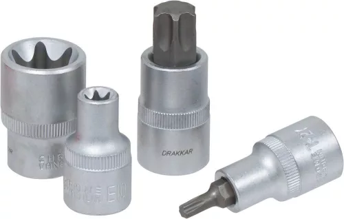 DRAKKAR Torx bitdugókulcskészlet, 1/2 col, T27–T70, E10–E24, 17 db (10772)