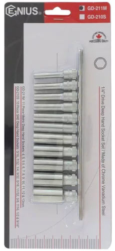 DRAKKAR hosszú dugókulcskészlet, 1/4 col, 4–13 mm, 11 db (10826)