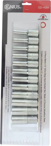 DRAKKAR hosszú dugókulcskészlet, 1/2 col, 8–19 mm, 12 db (10827)