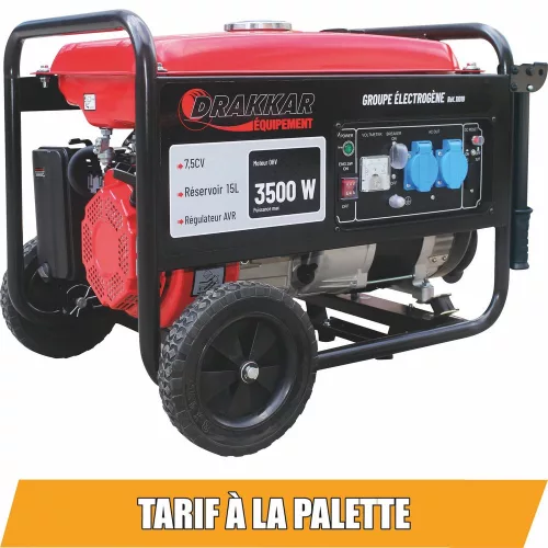 DRAKKAR egyfázisú benzines AVR áramfejlesztő kerékkészlettel, 3500 W, 7,5 LE (11019)
