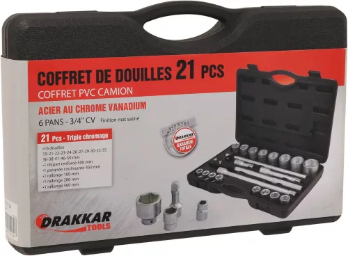 DRAKKAR dugókulcskészlet, 3/4 col, 21 db, 6 lapú (15134)