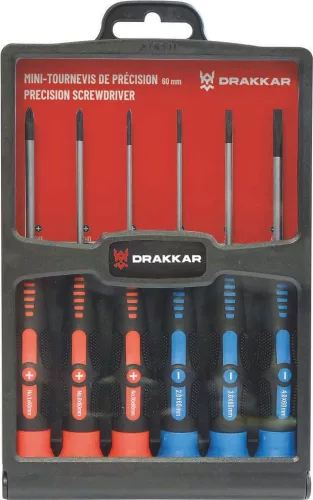 DRAKKAR precíziós lapos/Phillips csavarhúzókészlet, 60 mm, 6 db (15423)