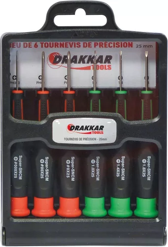 DRAKKAR precíziós lapos/Phillips csavarhúzókészlet, 25 mm, 6 db (15424)