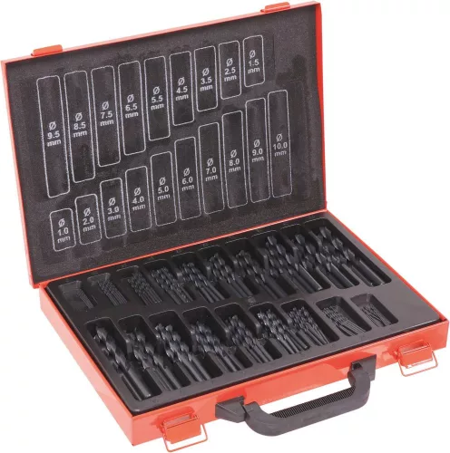 DRAKKAR köszörült HSS fémfúrókészlet fémkofferben, 1–10 mm, 170 db (22235)