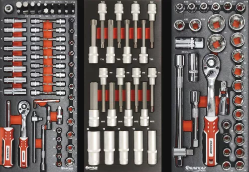 DRAKKAR 8 fiókos szerszámkocsi, 229 szerszámmal, fémhatású betétekkel (25093)