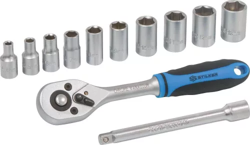 STILKER racsnis dugókulcskészlet, 45 fog, 1/4 col, 4–13 mm, 12 db (67501)