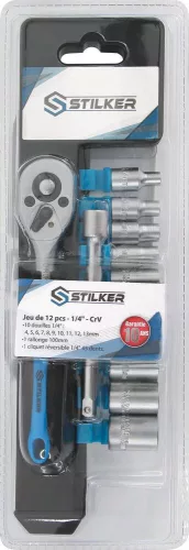 STILKER racsnis dugókulcskészlet, 45 fog, 1/4 col, 4–13 mm, 12 db (67501)