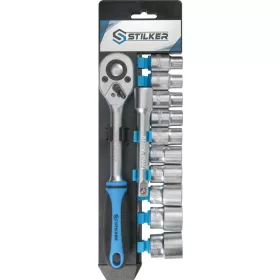   STILKER racsnis dugókulcskészlet, 45 fog, 1/2 col, 10–24 mm, 12 db (67597)
