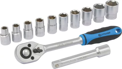 STILKER racsnis dugókulcskészlet, 45 fog, 1/2 col, 10–24 mm, 12 db (67597)