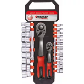   DRAKKAR racsnis dugókulcskészlet, 72 fog, 1/4 col / 1/2 col, 4–24 mm, 27 db (67670)