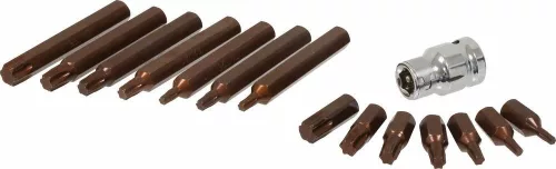 STILKER Torx bitkészlet 1/2 col adapterrel PVC dobozban, 10 mm szár, T20–T55, 15 db (68153)