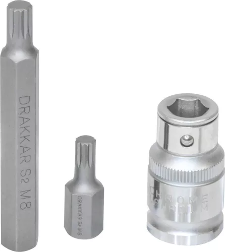 DRAKKAR XZN bitkészlet 1/2 col adapterrel fémdobozban, 10 mm szár, M5–M12, 11 db (68171)
