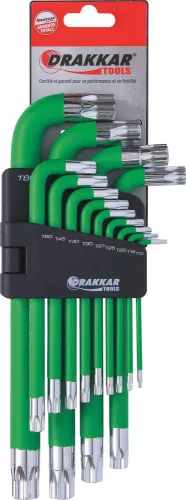 DRAKKAR hosszú mágneses Torx L-kulcskészlet, T10–T80, 13 db (68411)