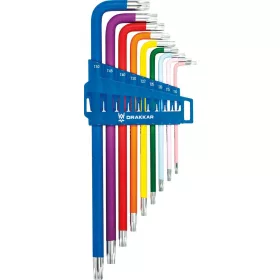   DRAKKAR extra hosszú furatos Torx L-kulcskészlet, TT10–TT50, 9 db (68424)