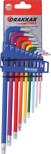 DRAKKAR extra hosszú furatos Torx L-kulcskészlet, TT10–TT50, 9 db (68425)