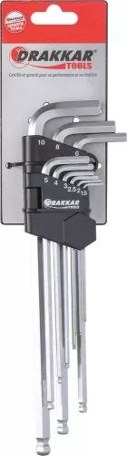 DRAKKAR extra hosszú mágneses imbuszkulcskészlet, 1,5–10 mm, 9 db (68431)