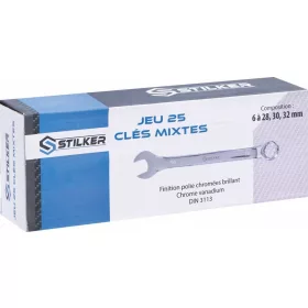  STILKER polírozott csillag-villáskulcs-készlet tokban, 6–32 mm, 25 db (68641)