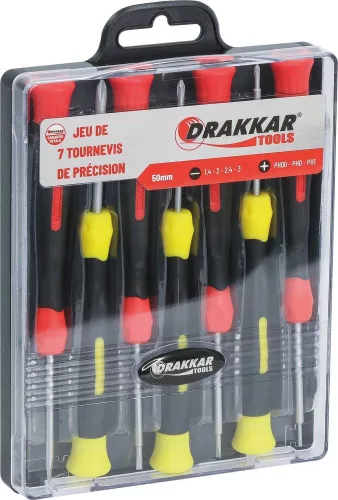 DRAKKAR precíziós lapos/Phillips csavarhúzókészlet, 50 mm, 7 db (69025)