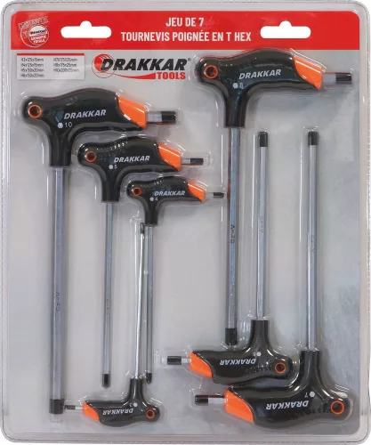 DRAKKAR imbusz csavarhúzókészlet P-markolattal, 3–10 mm, 7 db (69030)