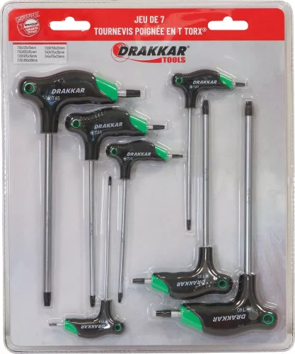 DRAKKAR Torx csavarhúzókészlet P-markolattal, T10–T45, 7 db (69035)
