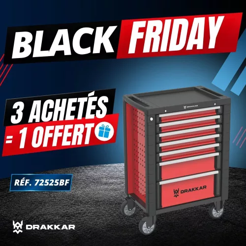 DRAKKAR 7 fiókos szerszámkocsi, piros/fekete, 725x465x930 mm (72525)