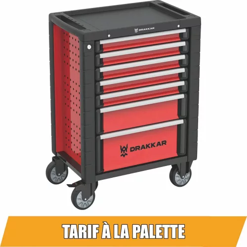 DRAKKAR 7 fiókos szerszámkocsi, piros/fekete, 725x465x930 mm (72525)