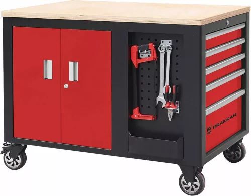 DRAKKAR 10 fiókos szerszámkocsi, fa munkalappal, 1141x730x888 mm (72540)