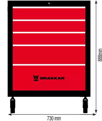 DRAKKAR 10 fiókos szerszámkocsi, fa munkalappal, 1141x730x888 mm (72540)