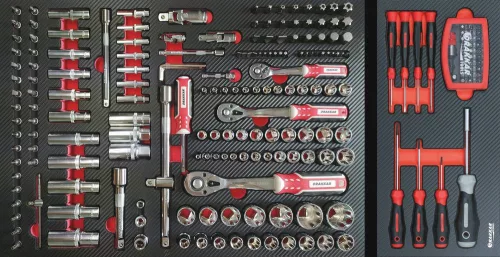 DRAKKAR XXL 7 fiókos szerszámkocsi 254 szerszámmal, karbonmintás betétek (83920)