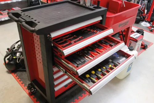 DRAKKAR 8 fiókos szerszámkocsi, 176 szerszámmal, karbonmintás betétekkel (83960)