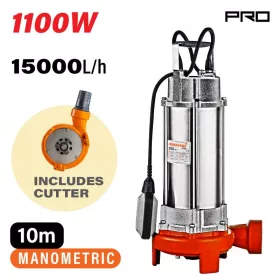   NAKAYAMA PRO Darabolós késes Piszkos víz merülő búvárszivattyú 1100 watt, 10 méter , 2'' (15000l/h) (SP1115)