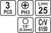 STHOR Bitkészlet 3 darab 1/4 PH3X25mm (65454)