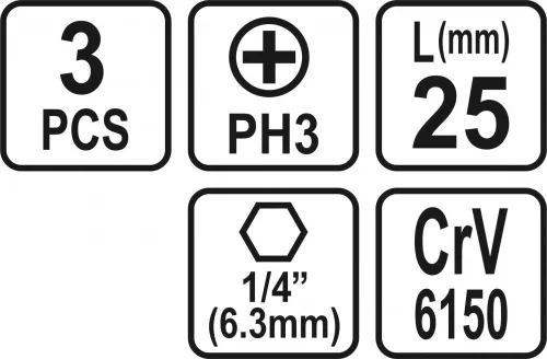 STHOR Bitkészlet 3 darab 1/4 PH3X25mm (65454)