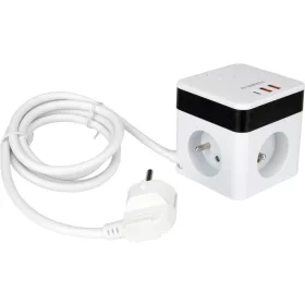   STHOR Konnektor elosztó kocka 3 földelt aljzattal, 20 W USB gyorstöltéssel, 1,5 m kábellel (72480)