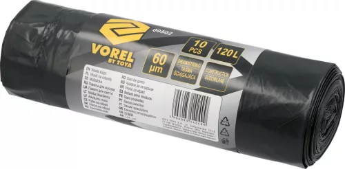 VOREL Sittes zsák / építési hulladékzsák összehúzó szalaggal, 120 literes, 60 µm, 10 darab (09502)