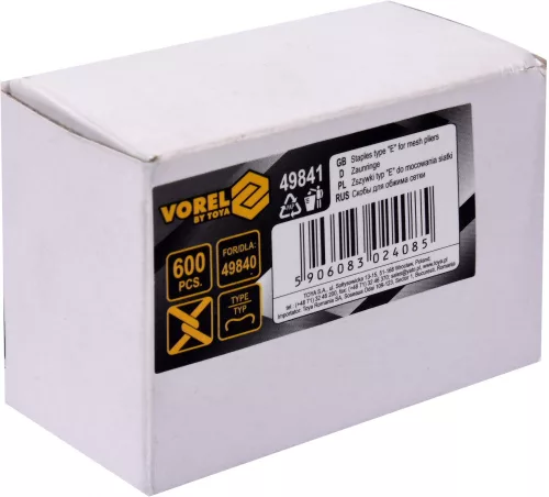 VOREL Drótfűző kapocs E-típusú 600 db (49840 fogóhoz) (49841)