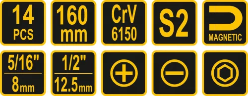 VOREL Üthető csavarhúzó készlet CR-V, 14 db (65124)